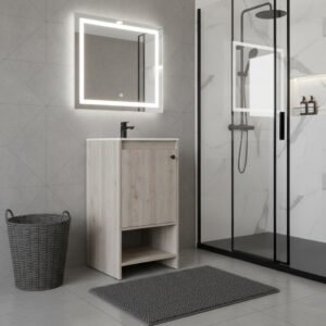 18" Light Gray Wood Freestanding Single Door Bathroom Vanity