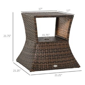Vaeny 2-Tier Rattan Patio Side Table with Umbrella Hole