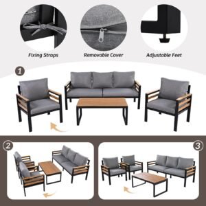 Vaeny 4-Piece Acacia-Arm Patio Conversation Set for 5