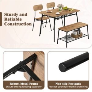 Vaeny 4-Piece Industrial Dining Set with Bench