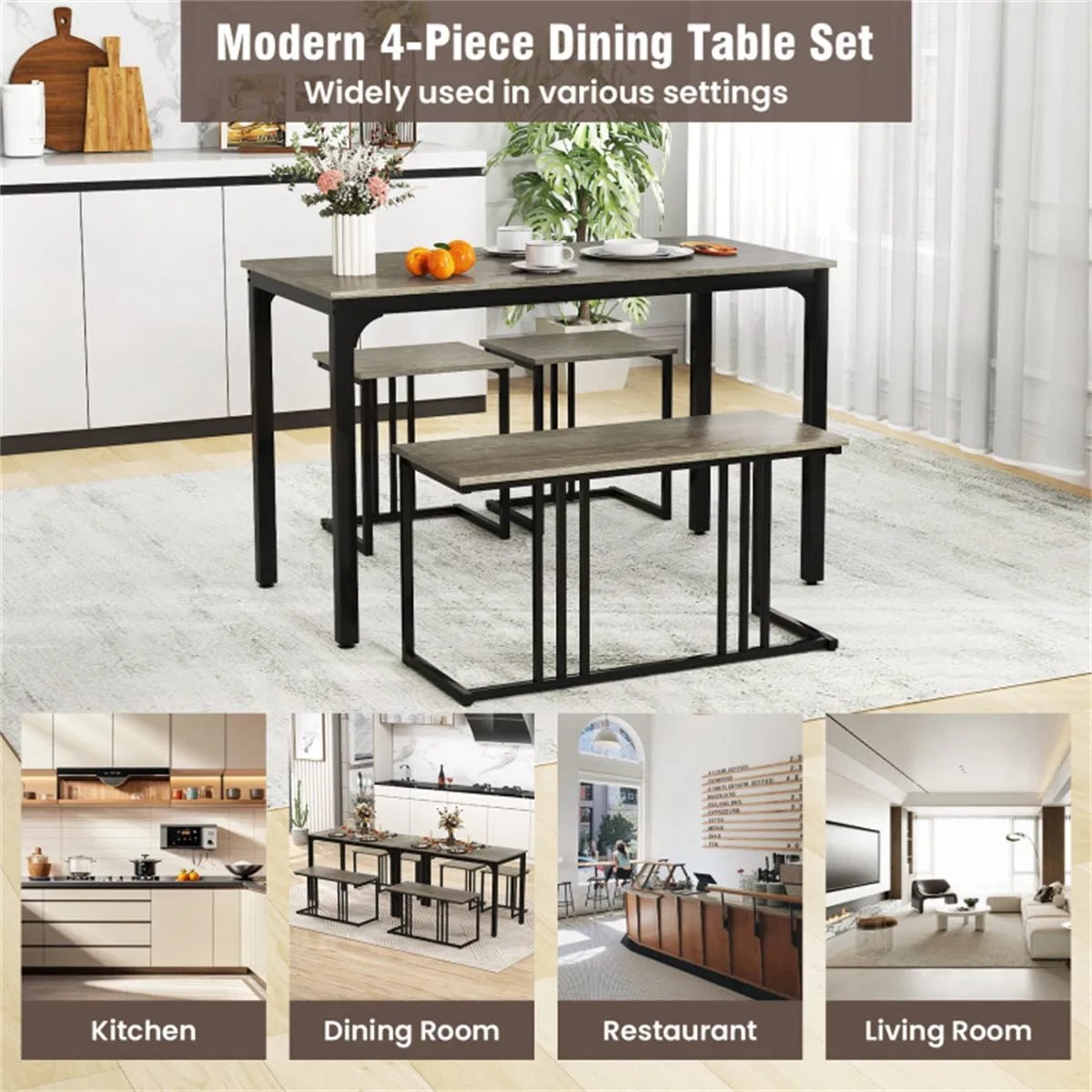 Vaeny 4-Piece Nested Dining Set with Bench and Stools – view 2