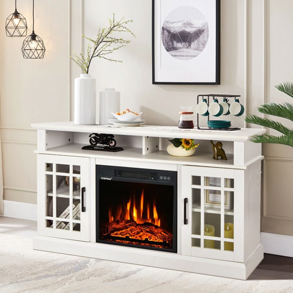 Vaeny 48 Inch Fireplace TV Stand with 18 Inch Fireplace – White