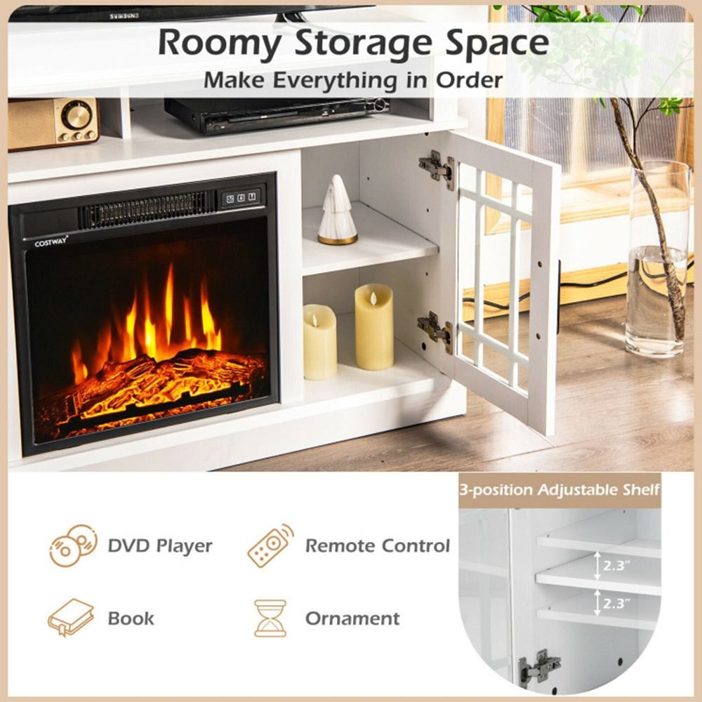 Vaeny 48 Inch Fireplace TV Stand with 18 Inch Fireplace – White – view 6