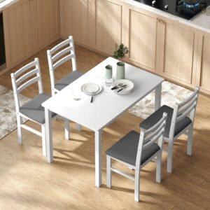 Vaeny 5-Piece Dining Set with Upholstered Chairs – White