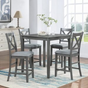 Vaeny 5 Piece Dining Table Set Wooden Dining Square – Grey