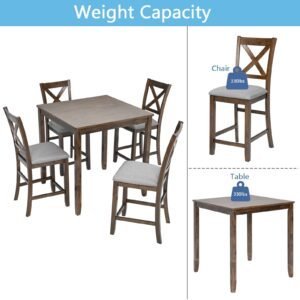 Vaeny 5 Piece Dining Table Set Wooden Dining Square – Walnut