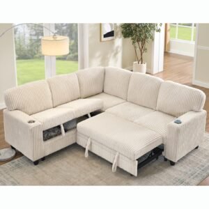 Vaeny 5-Seat Sectional Sofa Bed with Storage and USB