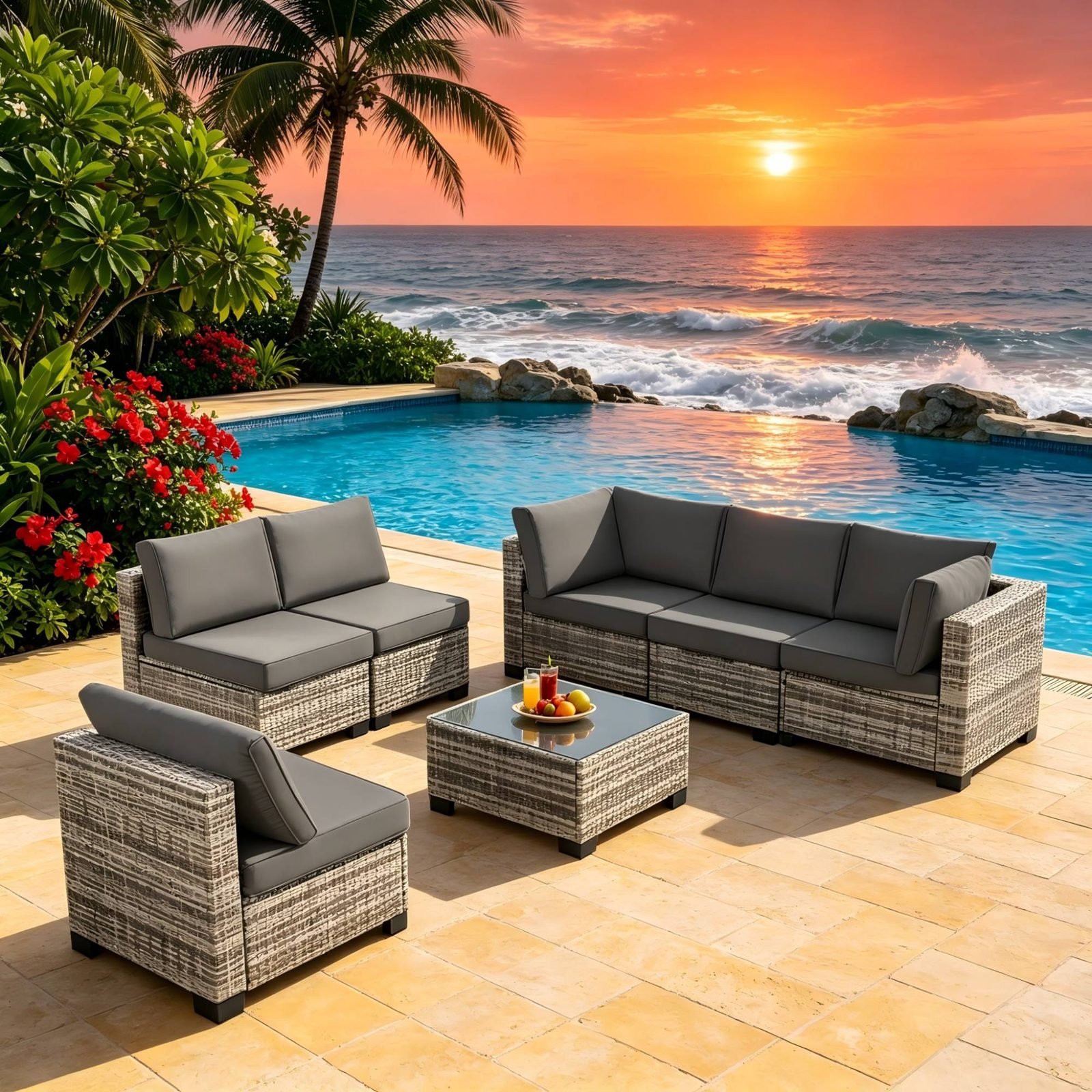 Vaeny 7-Piece All-Weather Wicker Patio Sectional – view 6