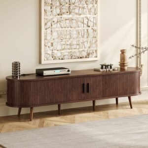 Vaeny 70" Mid-Century TV Stand with Tambour Doors & Outlets