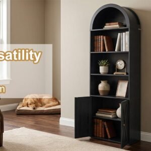 Vaeny 70 Inch Tall Arched Bookcase Black 6 Tier