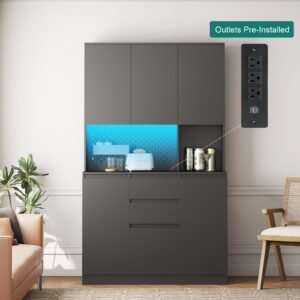 Vaeny 74 Freestanding Kitchen Pantry Cabinet Cupboard – Black