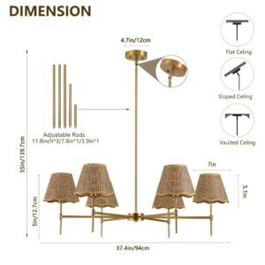 Vaeny Boho Rattan Chandelier 6-Lights Rustic Industrial