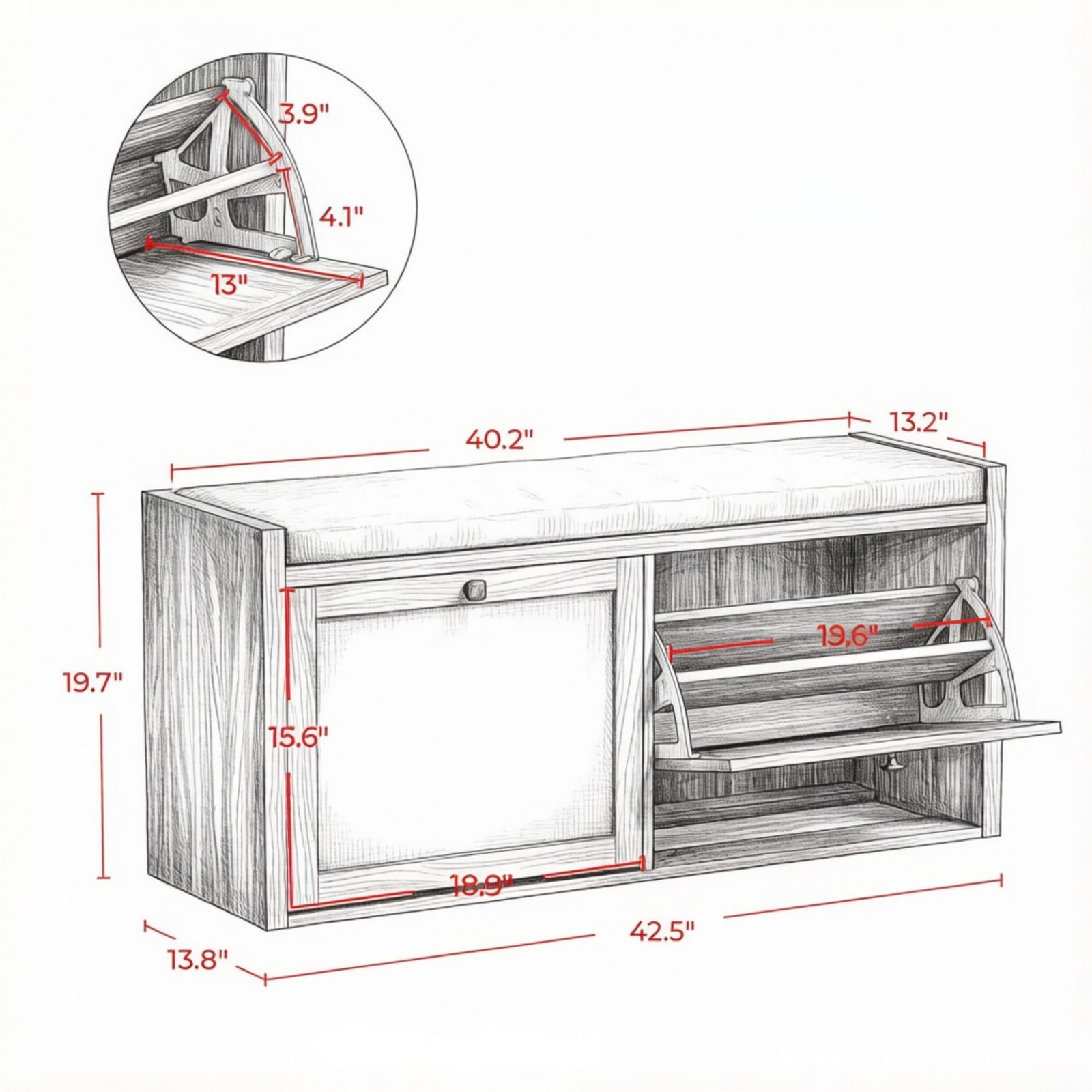 Vaeny Brown Entryway Shoe Storage Bench