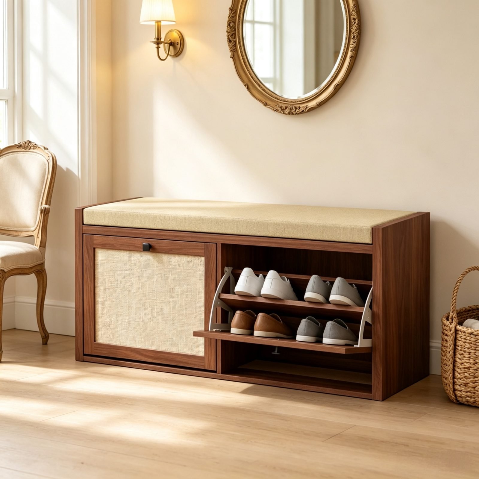 Vaeny Brown Entryway Shoe Storage Bench – view 6