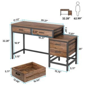 Vaeny Computer Desk with 2 Drawers & 3-Drawer File Cabinet