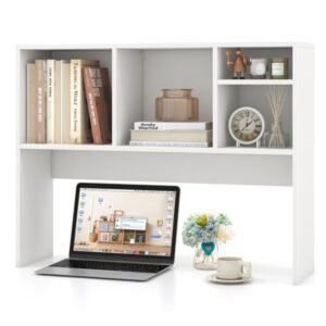 Vaeny Computer Desktop Bookcase with 4 Cubbies and Open – White