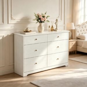Vaeny Double 6-Drawer Dresser – White, 50" Wide Chest