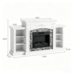 Vaeny Fireplace TV Stand White Painted Top Washed White