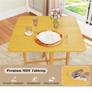 Vaeny Folding Drop-Leaf Dining Table – Natural