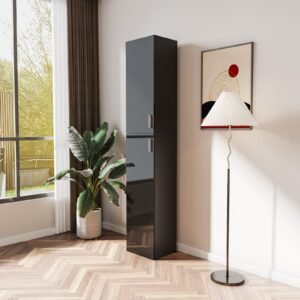Vaeny Freestanding Cabinet with Inadjustable Shelves – Black