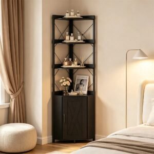 Vaeny Freestanding Corner Display Shelf – Black