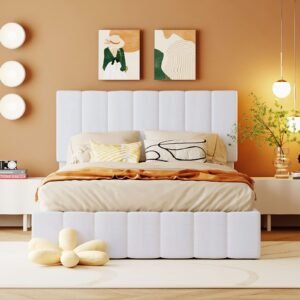 Vaeny Full Upholstered Bed with Hydraulic Lift Storage – White