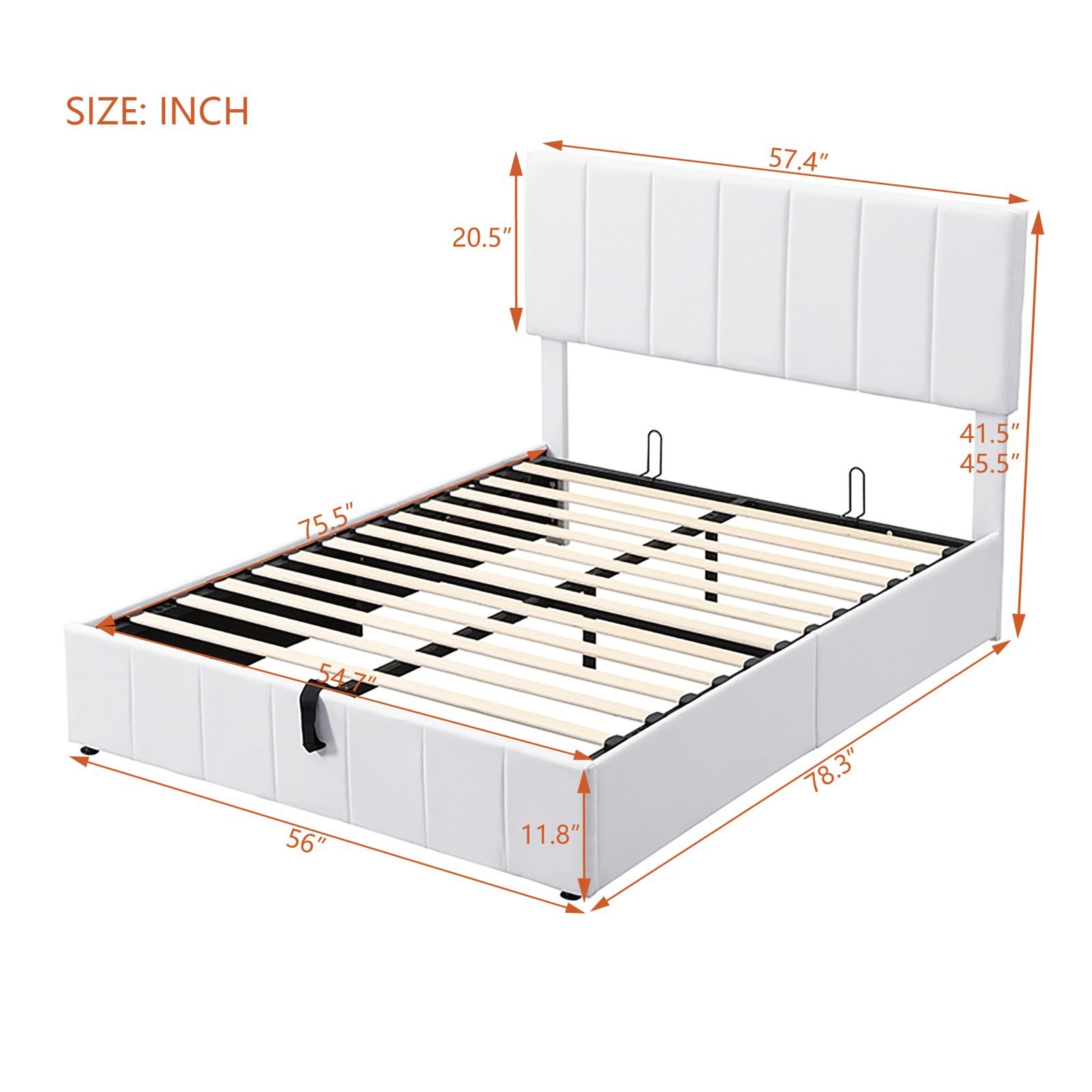 Vaeny Full Upholstered Bed with Hydraulic Lift Storage – White – view 6