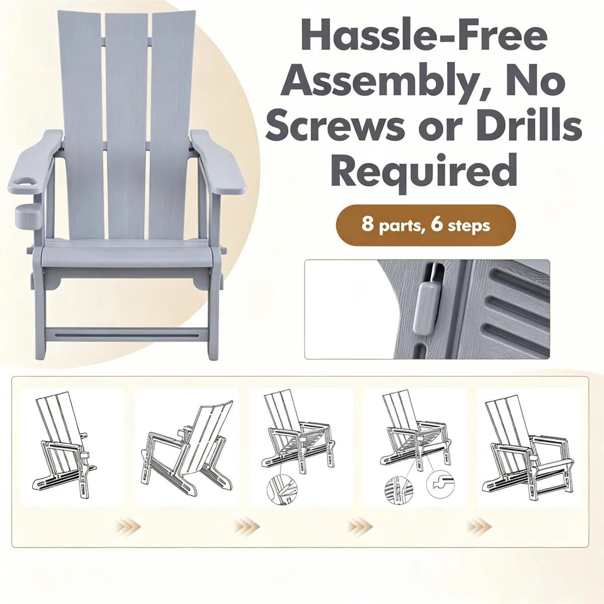 Vaeny Grey Weatherproof HDPE Outdoor Adirondack Chair – view 2