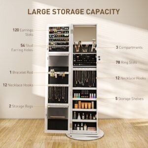 Vaeny Jewelry Armoire Lockable Jewelry Cabinet – White