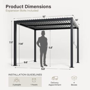 Vaeny Louvered Pergola 10' X 10' – Charcoal