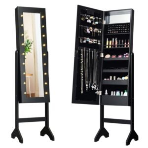 Vaeny Mirrored Standing Jewelry Armoire Cabinet – Black