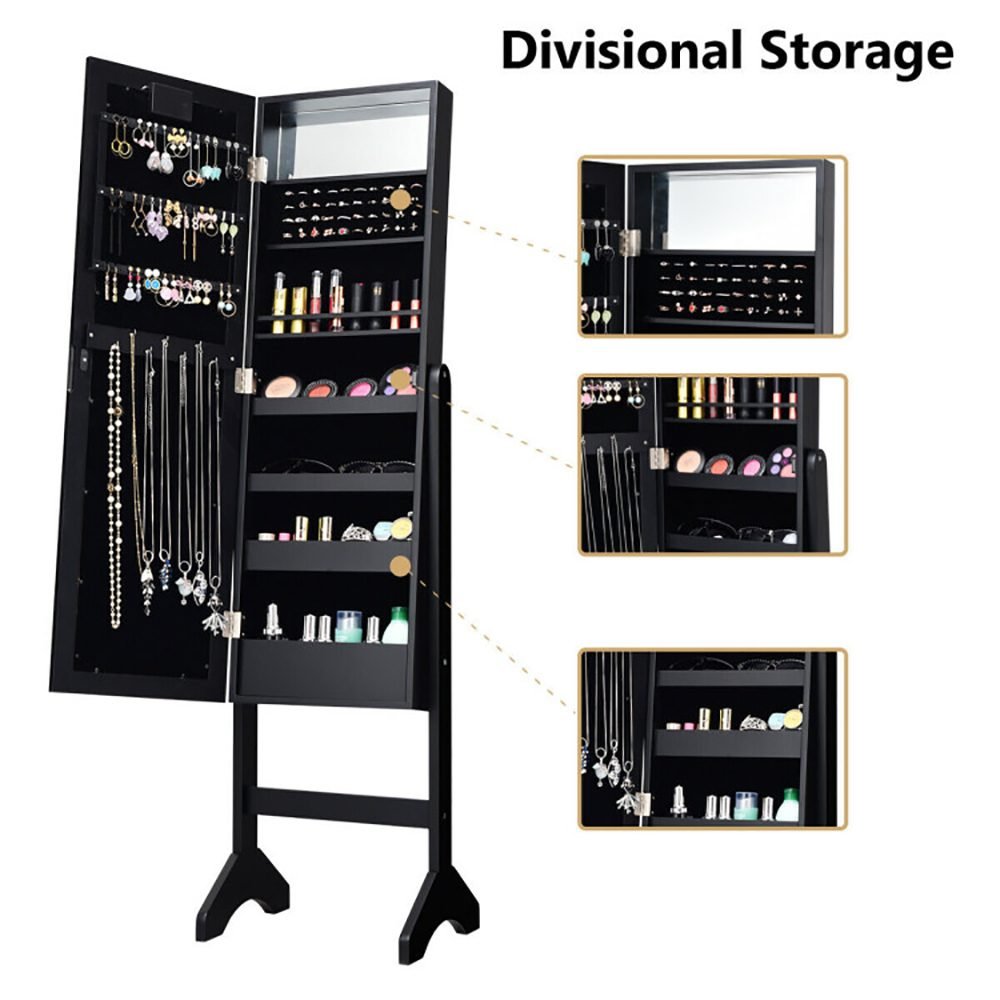Vaeny Mirrored Standing Jewelry Armoire Cabinet – Black – view 3
