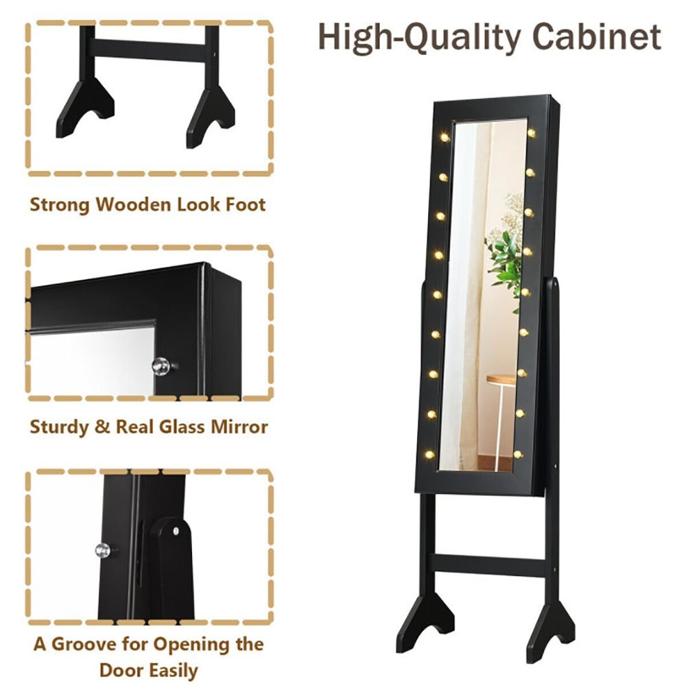 Vaeny Mirrored Standing Jewelry Armoire Cabinet – Black – view 4