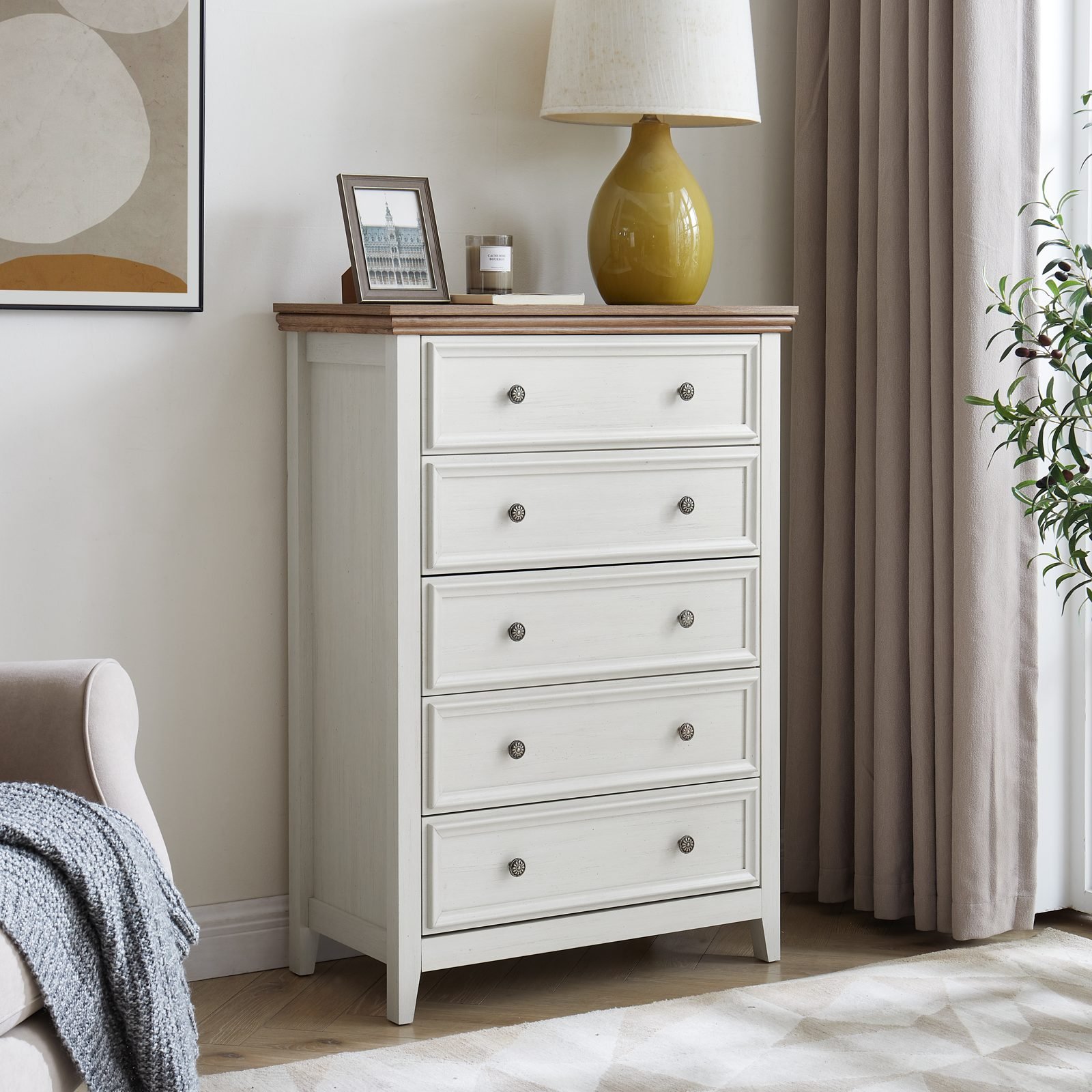 Vaeny Modern 5-Drawer Dresser Cabinet – Beige