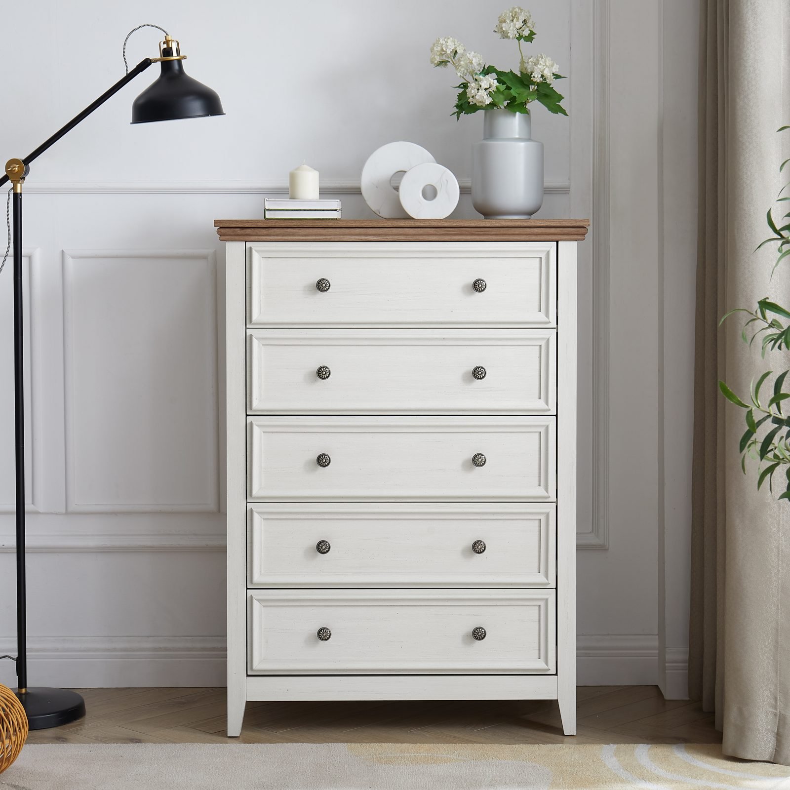 Vaeny Modern 5-Drawer Dresser Cabinet – Beige – view 2