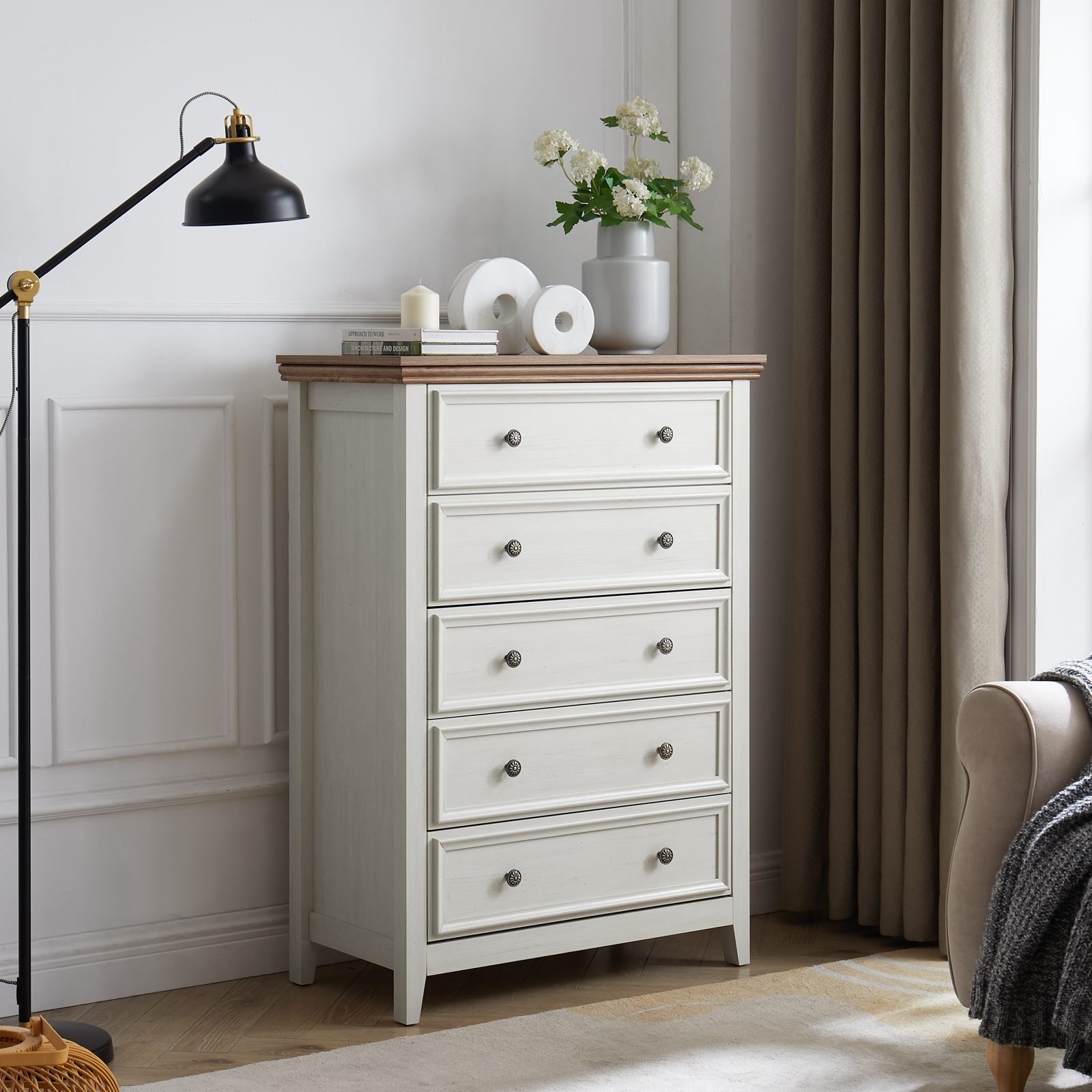 Vaeny Modern 5-Drawer Dresser Cabinet – Beige – view 4