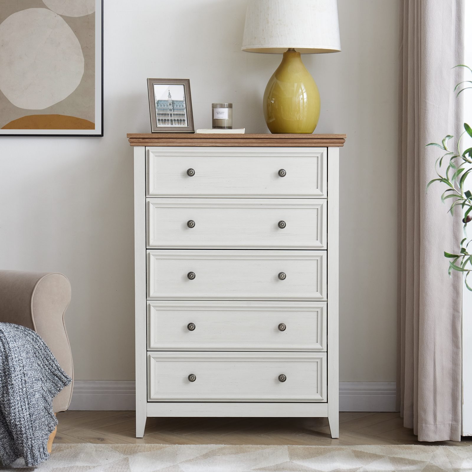 Vaeny Modern 5-Drawer Dresser Cabinet – Beige – view 5