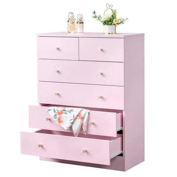 Vaeny Modern Simple 6-Drawer Dresser Pink – view 5