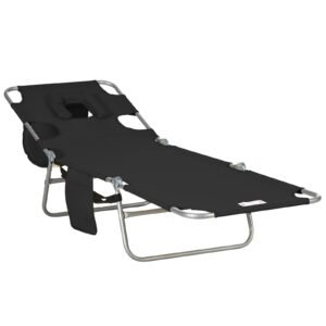Vaeny Outsunny Folding Beach Lounge Chair with Face Hole – Black