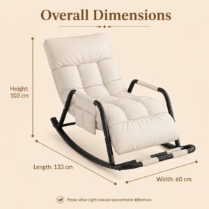 Vaeny Padded Rocking Lounge Chair with Roller Footrest – Cream