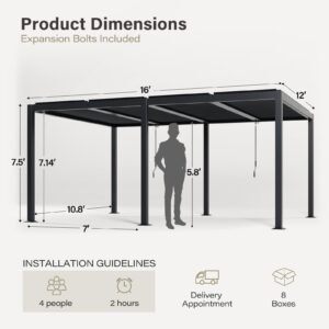 Vaeny Pergola Modern Style with Adjustable Louvers – Charcoal