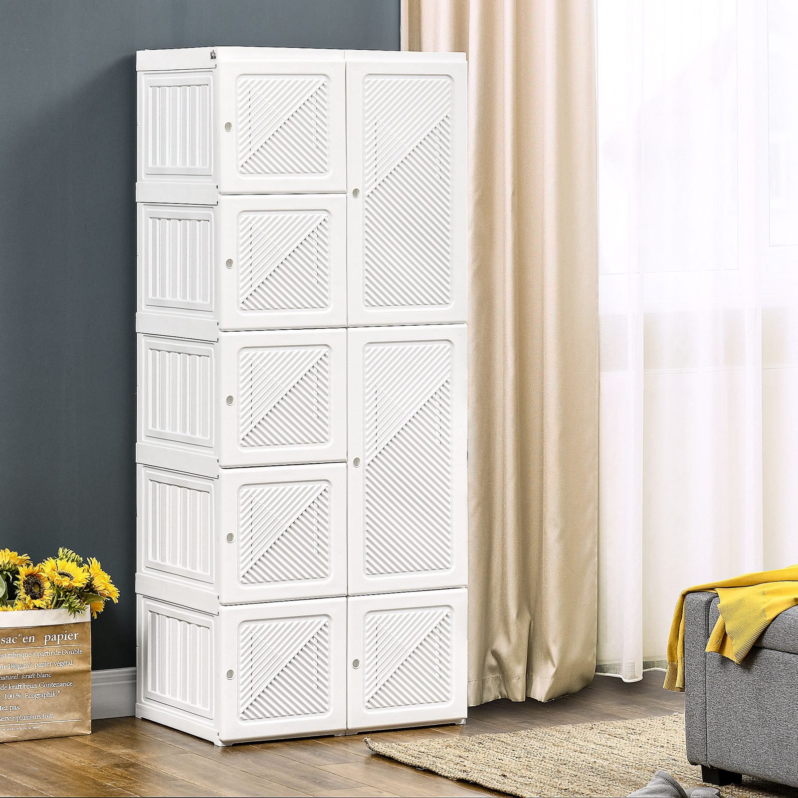 Vaeny Portable Wardrobe Closet Folding Bedroom Armoire – White – view 3