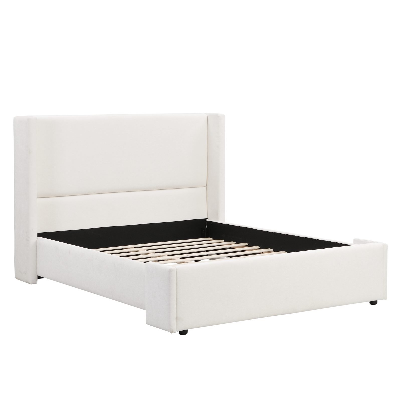 Vaeny Queen Wingback Upholstered Bed – White