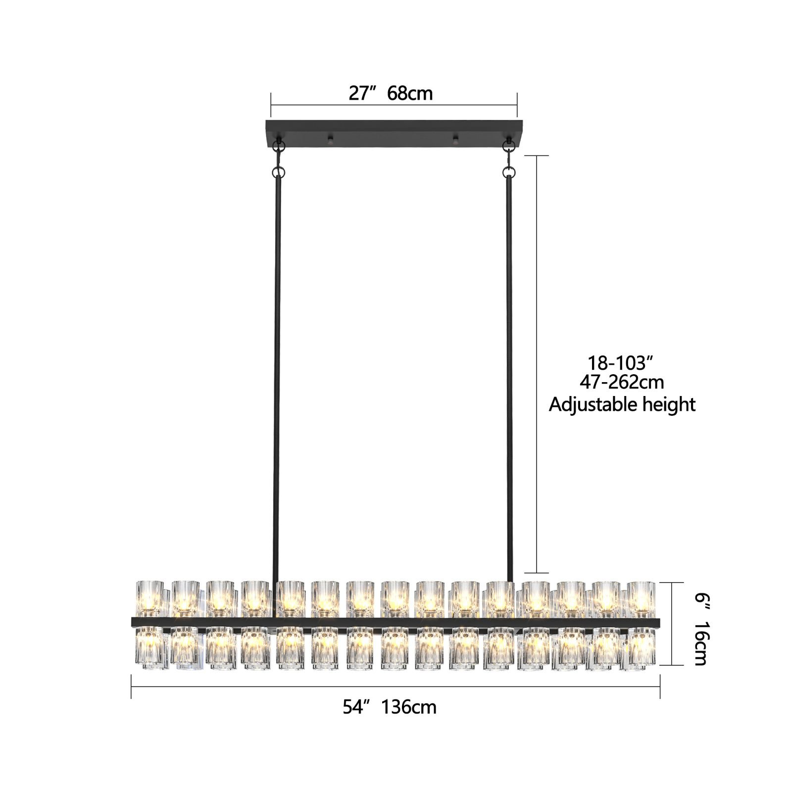 Vaeny Rectangular Luxurious Crystal Chandelier – Black