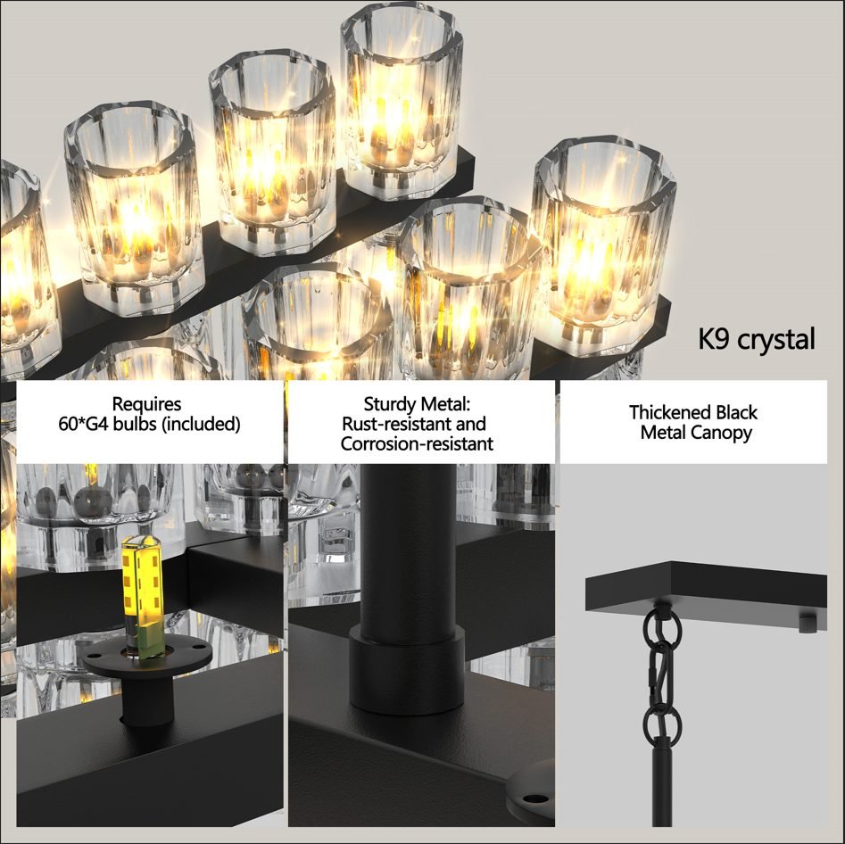Vaeny Rectangular Luxurious Crystal Chandelier – Black – view 2