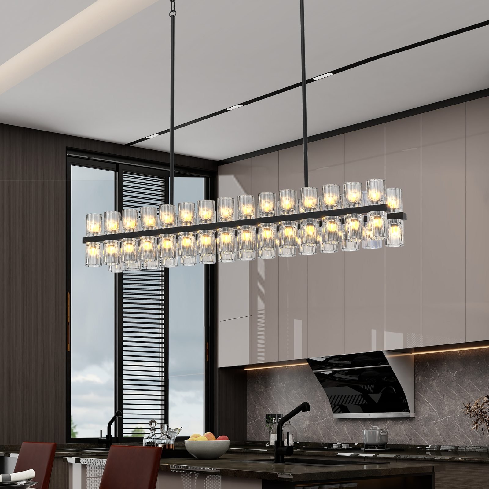 Vaeny Rectangular Luxurious Crystal Chandelier – Black – view 4