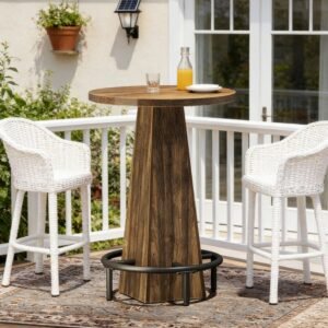 Vaeny Round Counter-Height Bar Table – Rustic Wood, Table Only