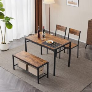 Vaeny Rustic Dining Table Set for 4 – Rustic Brown
