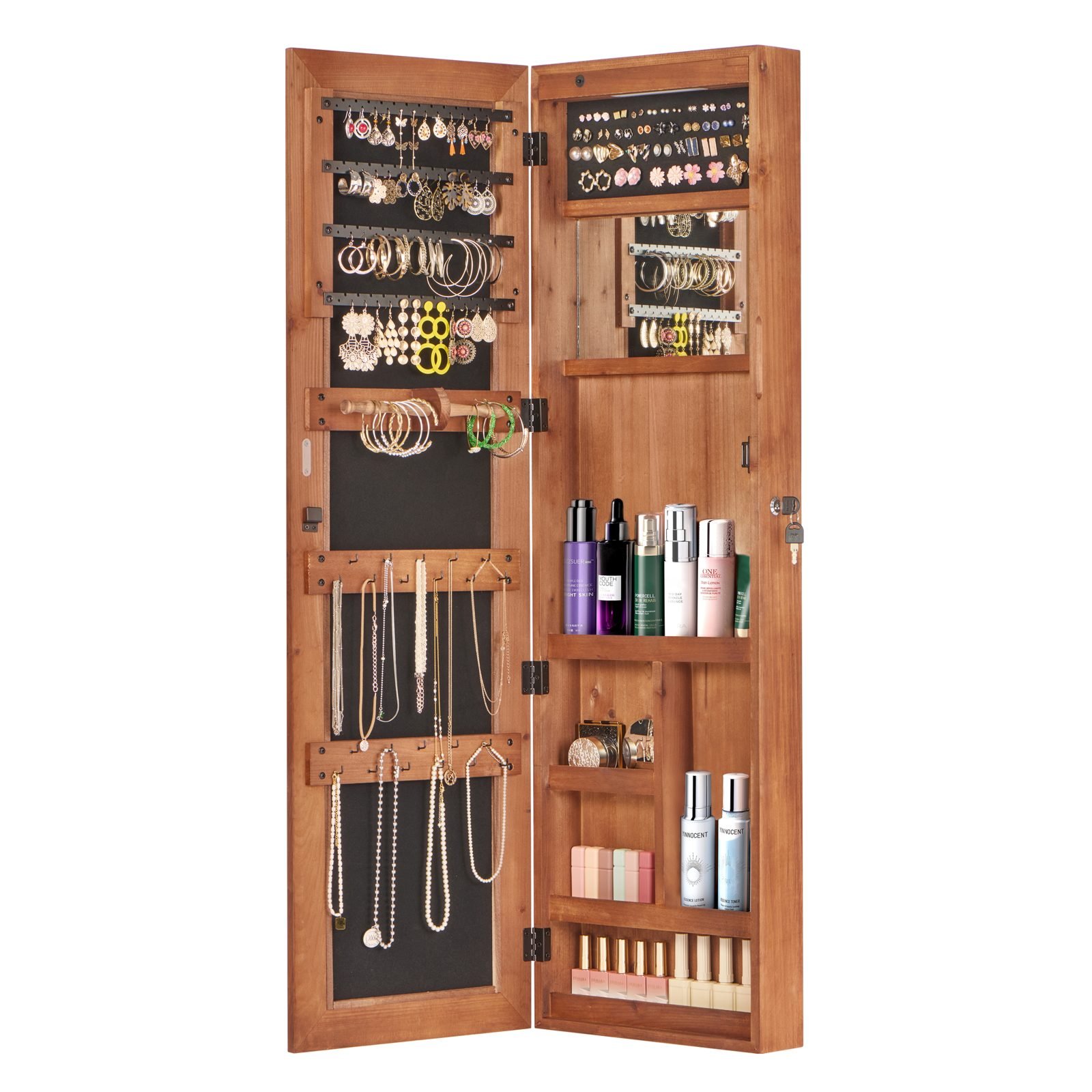 Vaeny Solid Wood Jewelry Armoire Organizer Cabinet – Brown