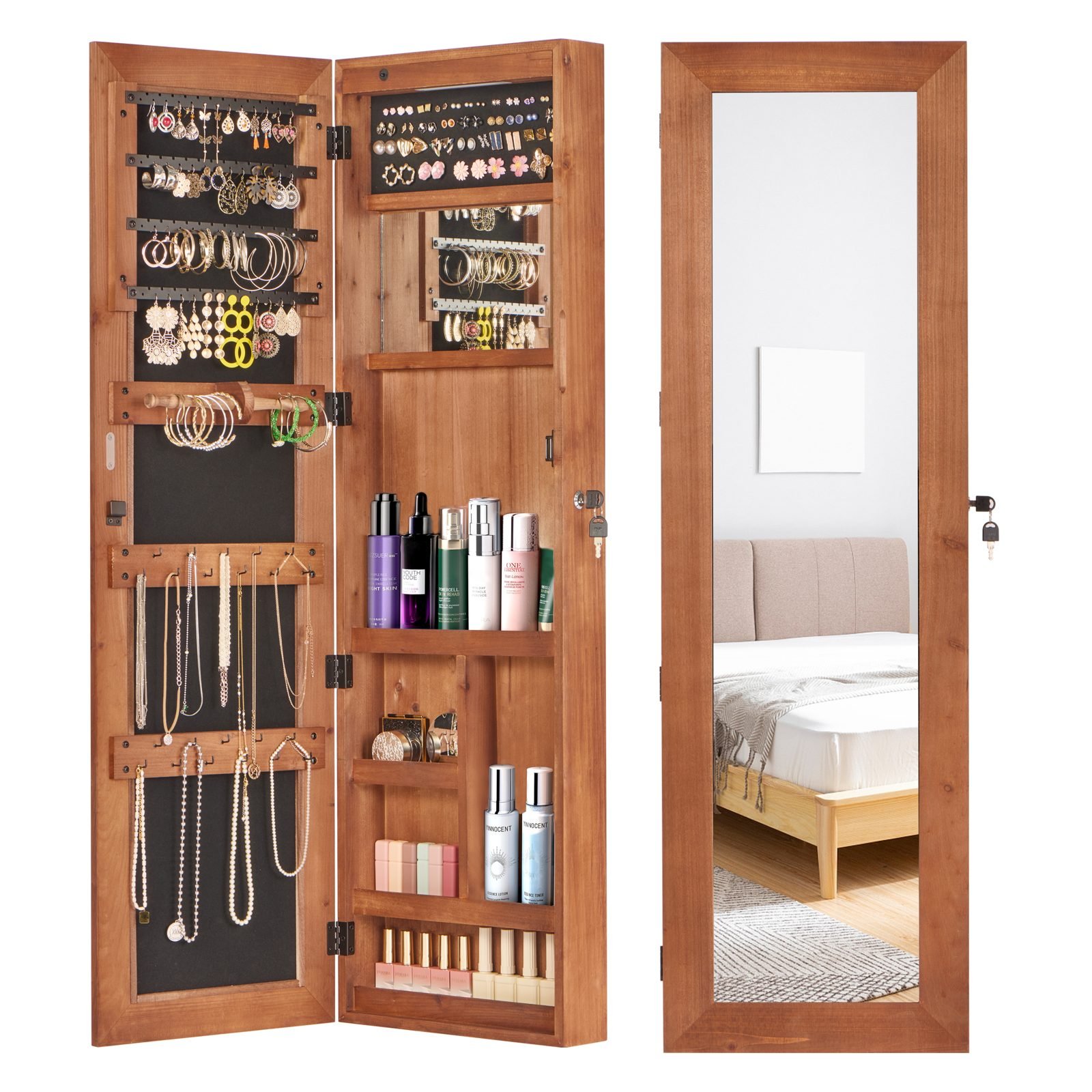 Vaeny Solid Wood Jewelry Armoire Organizer Cabinet – Brown – view 3